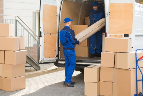 Moving boxes and recycling materials prepared for a sustainable Canary Wharf relocation