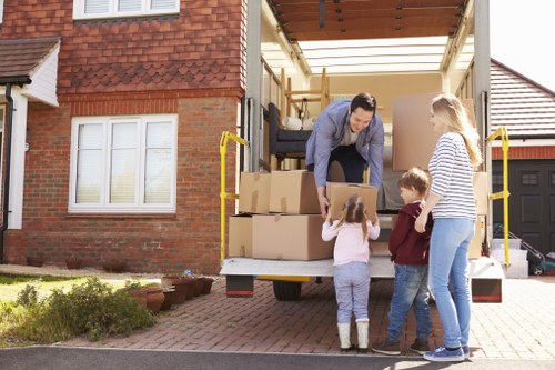Packed household items ready for transport in Canary Wharf