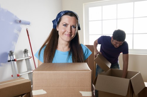 Household furniture being moved in a Canary Wharf apartment building
