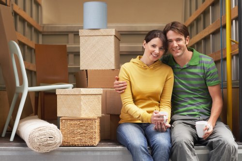 Moving van and packing boxes arranged for a Canary Wharf residential relocation