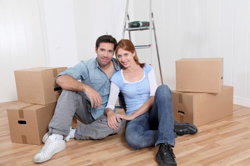 Packed moving boxes ready for removal services in Canarywharf