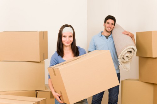 Trained removal staff using safe lifting techniques during a house move